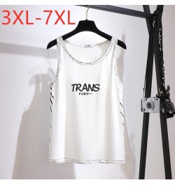 New 2023 Ladies Summer Plus Size Basic Tank Tops For Women Large Sleeveless White Print Cotton Vest Top 3XL 4XL 5XL 6XL 7XL $...