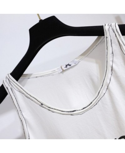 New 2023 Ladies Summer Plus Size Basic Tank Tops For Women Large Sleeveless White Print Cotton Vest Top 3XL 4XL 5XL 6XL 7XL $...