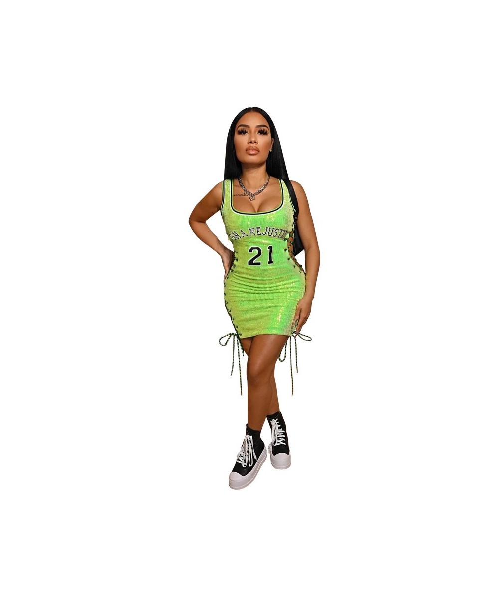 Sporty Fashion Sequined Dress Side Hollow Out Lace-up Basketball Jersey Dresses Summer 2022 Sexy Streetwear Outfits 3XL $61.2...