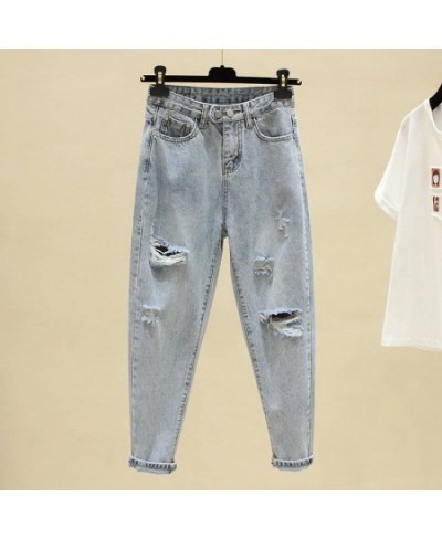 Light Blue Jeans Woman Spring Autumn Hole High Waist Boyfriend Style Fashion Denim Pants Female Loose Streetwear Trousers $41...