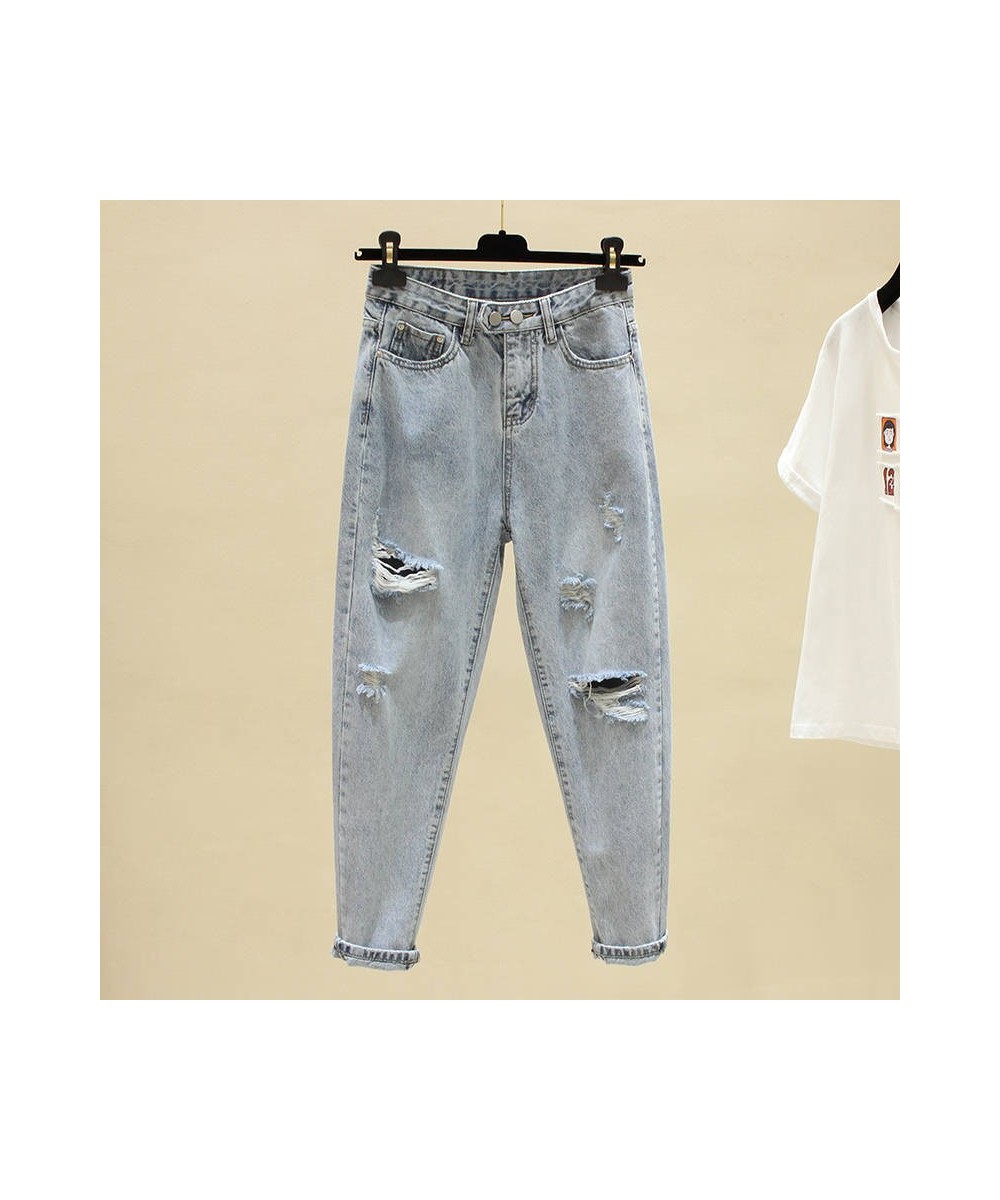 Light Blue Jeans Woman Spring Autumn Hole High Waist Boyfriend Style Fashion Denim Pants Female Loose Streetwear Trousers $41...