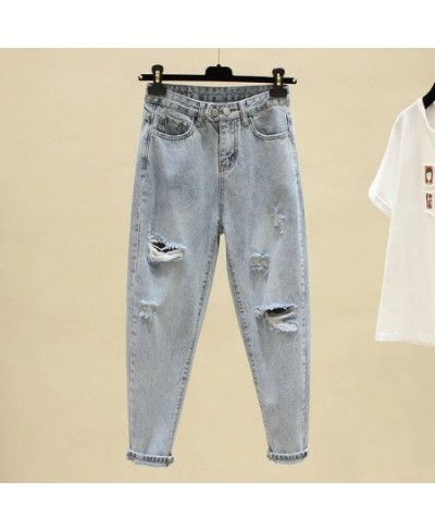 Light Blue Jeans Woman Spring Autumn Hole High Waist Boyfriend Style Fashion Denim Pants Female Loose Streetwear Trousers $41...