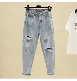 Light Blue Jeans Woman Spring Autumn Hole High Waist Boyfriend Style Fashion Denim Pants Female Loose Streetwear Trousers $41...