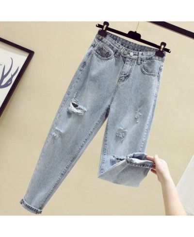 Light Blue Jeans Woman Spring Autumn Hole High Waist Boyfriend Style Fashion Denim Pants Female Loose Streetwear Trousers $41...