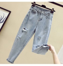 Light Blue Jeans Woman Spring Autumn Hole High Waist Boyfriend Style Fashion Denim Pants Female Loose Streetwear Trousers $41...