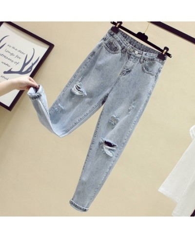 Light Blue Jeans Woman Spring Autumn Hole High Waist Boyfriend Style Fashion Denim Pants Female Loose Streetwear Trousers $41...