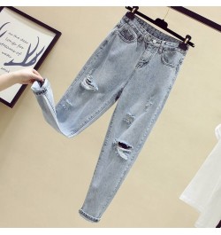 Light Blue Jeans Woman Spring Autumn Hole High Waist Boyfriend Style Fashion Denim Pants Female Loose Streetwear Trousers $41...