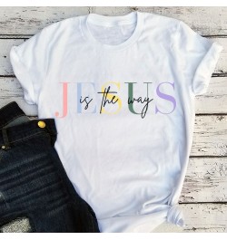 Christian Woman Tshirts Jesus Is The Way Graphic Tee Jesus Gift for Friend Women Clothes Gift for Women Christian Tops L $20....