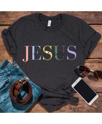 Christian Woman Tshirts Jesus Is The Way Graphic Tee Jesus Gift for Friend Women Clothes Gift for Women Christian Tops L $20....