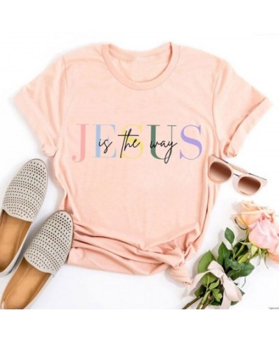 Christian Woman Tshirts Jesus Is The Way Graphic Tee Jesus Gift for Friend Women Clothes Gift for Women Christian Tops L $20....