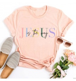 Christian Woman Tshirts Jesus Is The Way Graphic Tee Jesus Gift for Friend Women Clothes Gift for Women Christian Tops L $20....