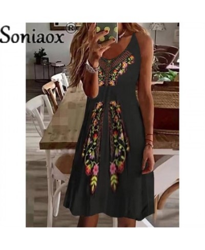 Beach Boho Suspenders Dress 2022 Sexy V-Neck Sleeveless Loose A-Line Dress Summer Women Casual Ethnic Print Dresses Vestidos ...