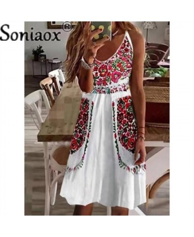 Beach Boho Suspenders Dress 2022 Sexy V-Neck Sleeveless Loose A-Line Dress Summer Women Casual Ethnic Print Dresses Vestidos ...