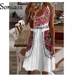 Beach Boho Suspenders Dress 2022 Sexy V-Neck Sleeveless Loose A-Line Dress Summer Women Casual Ethnic Print Dresses Vestidos ...