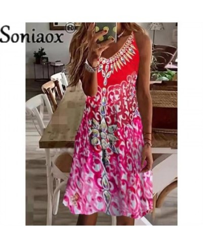 Beach Boho Suspenders Dress 2022 Sexy V-Neck Sleeveless Loose A-Line Dress Summer Women Casual Ethnic Print Dresses Vestidos ...