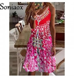 Beach Boho Suspenders Dress 2022 Sexy V-Neck Sleeveless Loose A-Line Dress Summer Women Casual Ethnic Print Dresses Vestidos ...