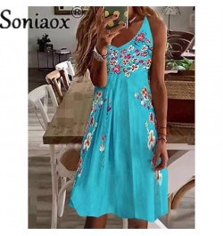 Beach Boho Suspenders Dress 2022 Sexy V-Neck Sleeveless Loose A-Line Dress Summer Women Casual Ethnic Print Dresses Vestidos ...