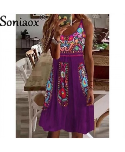 Beach Boho Suspenders Dress 2022 Sexy V-Neck Sleeveless Loose A-Line Dress Summer Women Casual Ethnic Print Dresses Vestidos ...