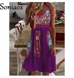 Beach Boho Suspenders Dress 2022 Sexy V-Neck Sleeveless Loose A-Line Dress Summer Women Casual Ethnic Print Dresses Vestidos ...