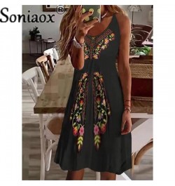 Beach Boho Suspenders Dress 2022 Sexy V-Neck Sleeveless Loose A-Line Dress Summer Women Casual Ethnic Print Dresses Vestidos ...