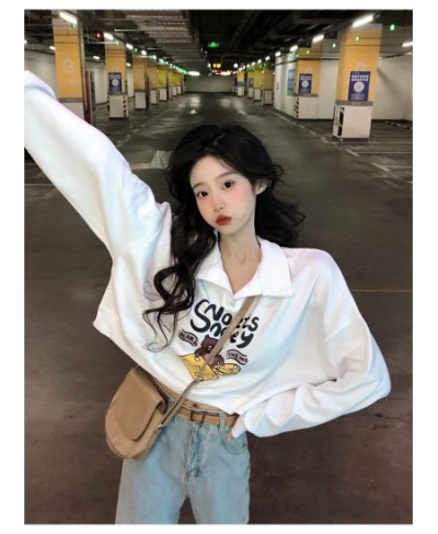 2023 Women's Spring and Autumn New Polo Neck White Long Sleeve Short Sweet Cool Wind ins Loose Design Feel Top Korean Fashion...