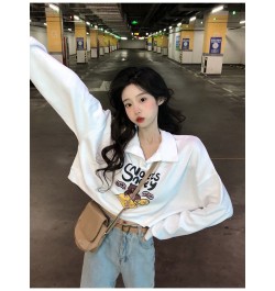 2023 Women's Spring and Autumn New Polo Neck White Long Sleeve Short Sweet Cool Wind ins Loose Design Feel Top Korean Fashion...