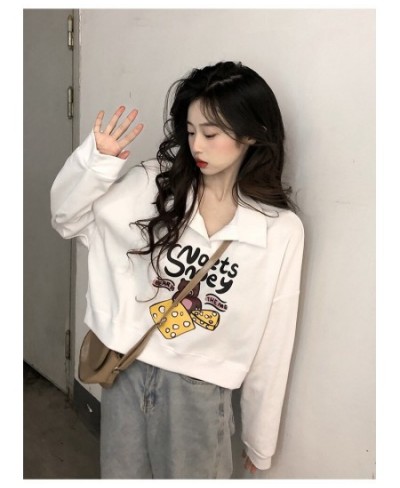 2023 Women's Spring and Autumn New Polo Neck White Long Sleeve Short Sweet Cool Wind ins Loose Design Feel Top Korean Fashion...