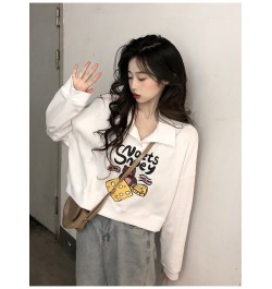 2023 Women's Spring and Autumn New Polo Neck White Long Sleeve Short Sweet Cool Wind ins Loose Design Feel Top Korean Fashion...