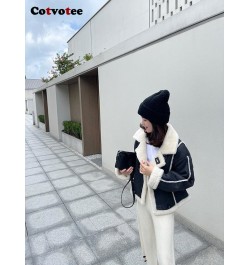 Women Lamb Fur Faux Leather Jacket Turn Down Collar Single Breasted Winter Coat Women Thick Warm Motorcycle Outerwear $97.89 ...