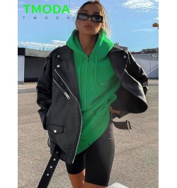 Spring Autumn Faux Leather Jackets Women Loose Casual Coat Female Drop-shoulder Motorcycles Locomotive Outwear With Belt $66....