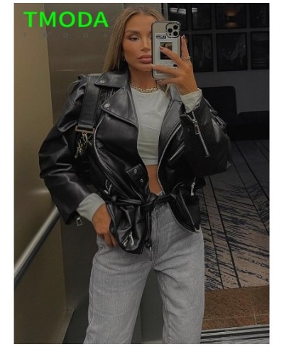 Spring Autumn Faux Leather Jackets Women Loose Casual Coat Female Drop-shoulder Motorcycles Locomotive Outwear With Belt $66....