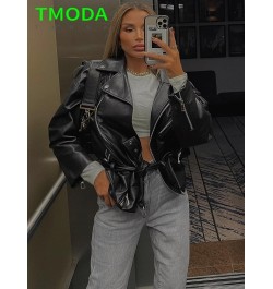 Spring Autumn Faux Leather Jackets Women Loose Casual Coat Female Drop-shoulder Motorcycles Locomotive Outwear With Belt $66....