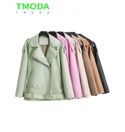 Spring Autumn Faux Leather Jackets Women Loose Casual Coat Female Drop-shoulder Motorcycles Locomotive Outwear With Belt $66....