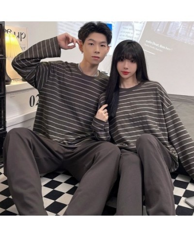 2PCS Long Sleeve Cotton Couple Pajamas Set Women Sleepwear Family Pijama Stripe Homewear Trousers Women Casual Men Pyjamas $3...