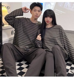 2PCS Long Sleeve Cotton Couple Pajamas Set Women Sleepwear Family Pijama Stripe Homewear Trousers Women Casual Men Pyjamas $3...