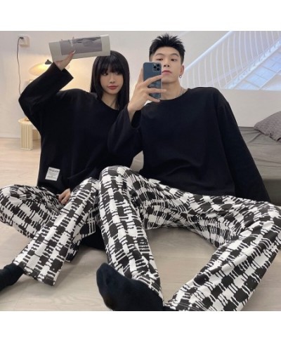 2PCS Long Sleeve Cotton Couple Pajamas Set Women Sleepwear Family Pijama Stripe Homewear Trousers Women Casual Men Pyjamas $3...