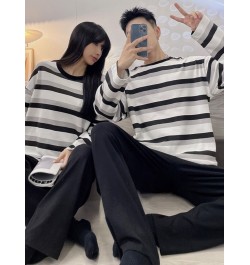 2PCS Long Sleeve Cotton Couple Pajamas Set Women Sleepwear Family Pijama Stripe Homewear Trousers Women Casual Men Pyjamas $3...