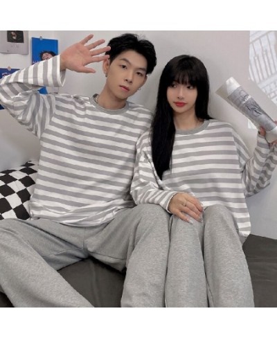 2PCS Long Sleeve Cotton Couple Pajamas Set Women Sleepwear Family Pijama Stripe Homewear Trousers Women Casual Men Pyjamas $3...