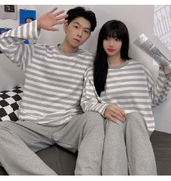 2PCS Long Sleeve Cotton Couple Pajamas Set Women Sleepwear Family Pijama Stripe Homewear Trousers Women Casual Men Pyjamas $3...