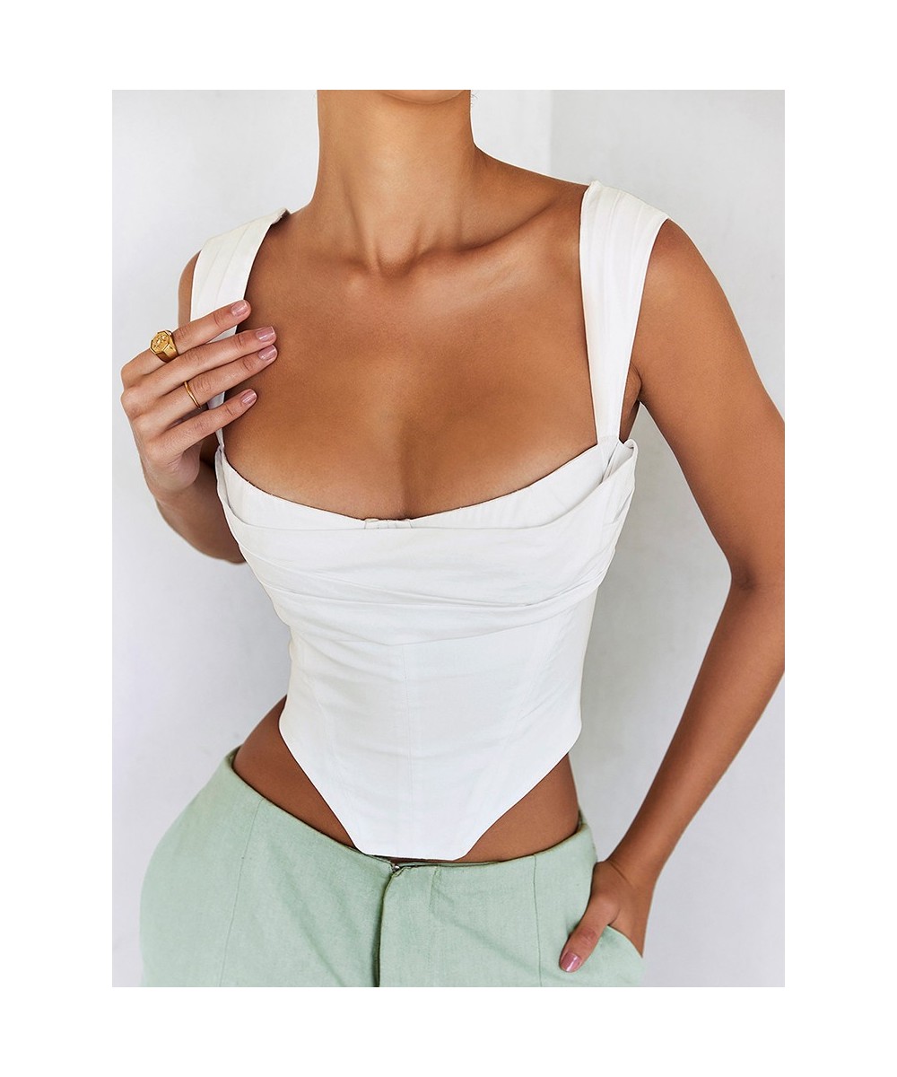 White Boned Corset Top Cut out Ruched Double Layers Elastic Pads Zip Off Shoulder Tank Top Summer Sexy Fashion Top Women $30....