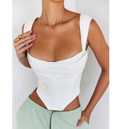 White Boned Corset Top Cut out Ruched Double Layers Elastic Pads Zip Off Shoulder Tank Top Summer Sexy Fashion Top Women $30....