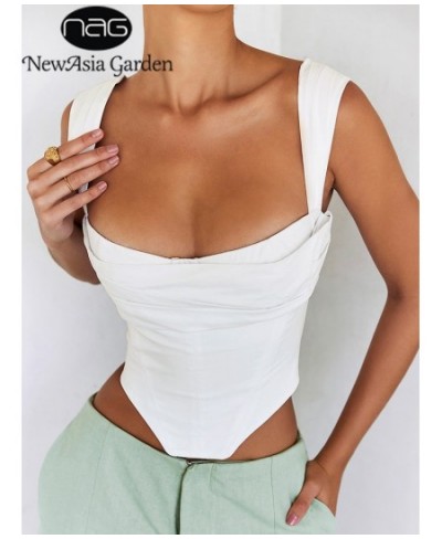 White Boned Corset Top Cut out Ruched Double Layers Elastic Pads Zip Off Shoulder Tank Top Summer Sexy Fashion Top Women $30....