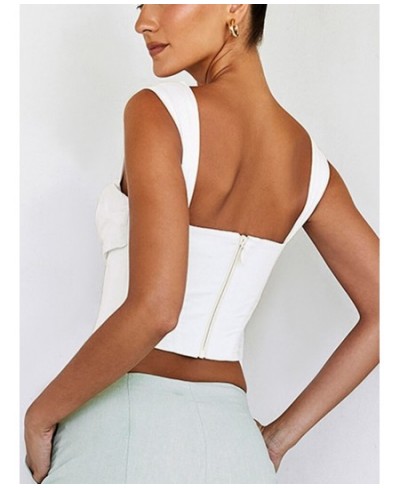 White Boned Corset Top Cut out Ruched Double Layers Elastic Pads Zip Off Shoulder Tank Top Summer Sexy Fashion Top Women $30....