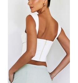 White Boned Corset Top Cut out Ruched Double Layers Elastic Pads Zip Off Shoulder Tank Top Summer Sexy Fashion Top Women $30....