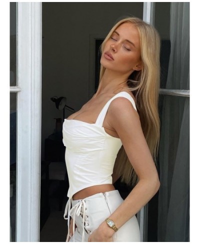 White Boned Corset Top Cut out Ruched Double Layers Elastic Pads Zip Off Shoulder Tank Top Summer Sexy Fashion Top Women $30....