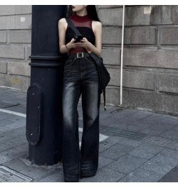 Vintage Washed Sexy Slim Black Flare Jeans Women 2022 Winter New High Street Fashion All-match Casual Wide Leg Pants $73.50 -...