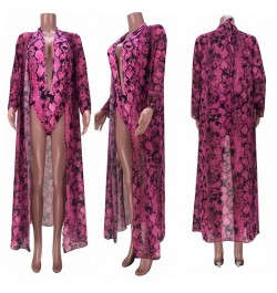 2023 New Pink Snake Printed One Piece Swimsuit+ chiffon cover-ups set sexy women backless swimwear cover up beachwear 2PCS/SE...