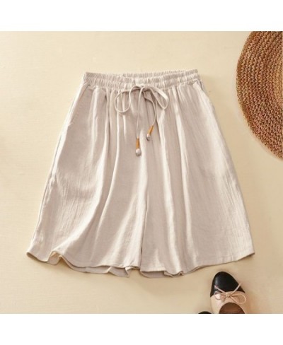 Elastic High Waist Cotton Linen Women's Summer Shorts Casual Loose Drawstring Thin Wide Leg Pants Black Women's Home Shorts $...