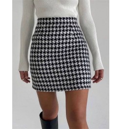 Winter Women's Skirts Woolen High Waist Slim Plaid Short Skirt A-Line Black Houndstooth Mini Skirts for Women Hip Skirts Fema...