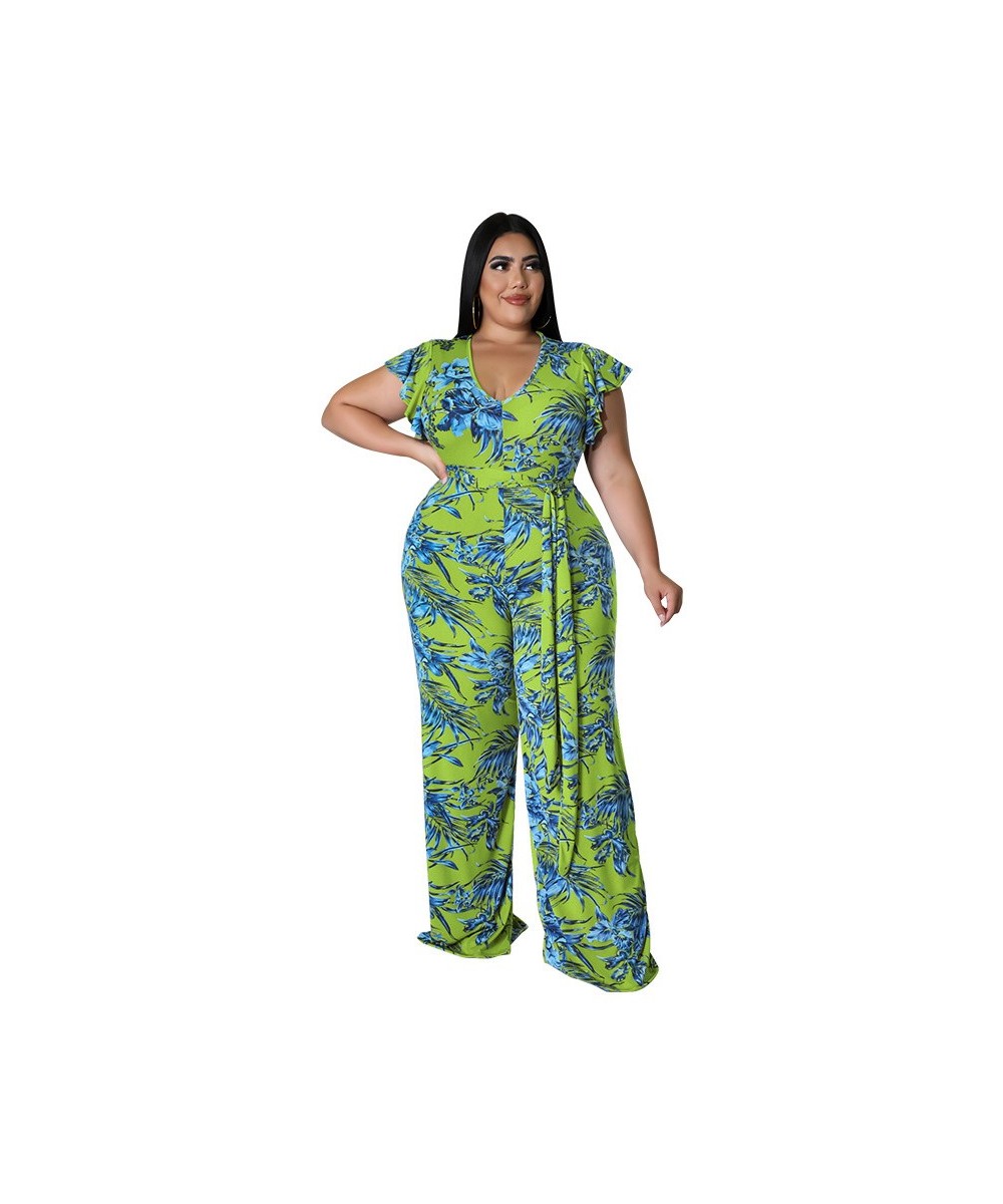 Women's Jumpsuits Plus Size 5XL One Piece Outfits Office Lady Short Sleeve Print Bodysuit Summer Wholesale $41.97 - Plus Size...